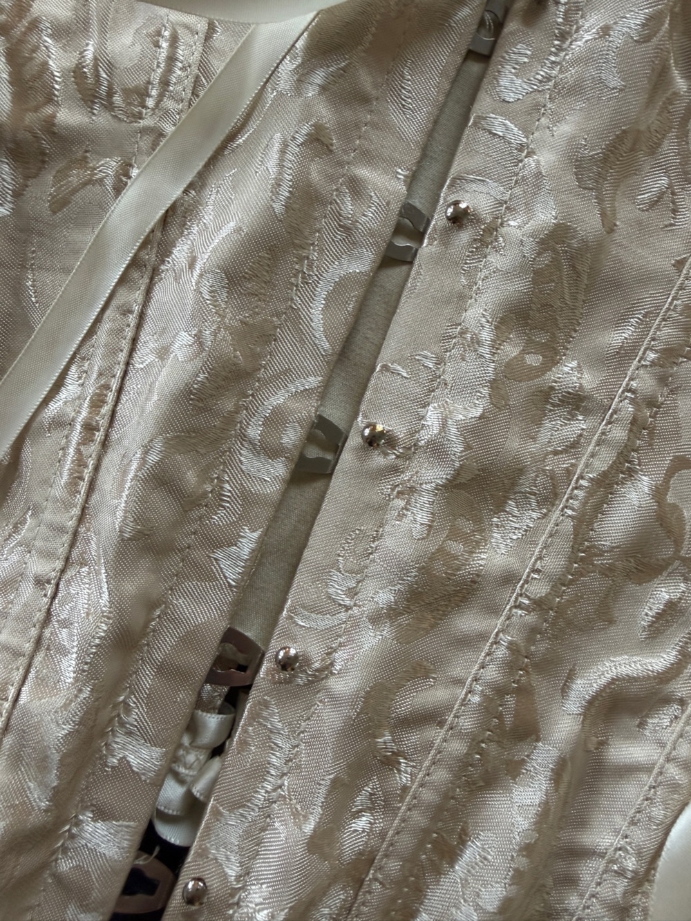 Ivory Lace-Up Brocade Corset Bustier Satin Top L NWOT - Picture 5 of 16